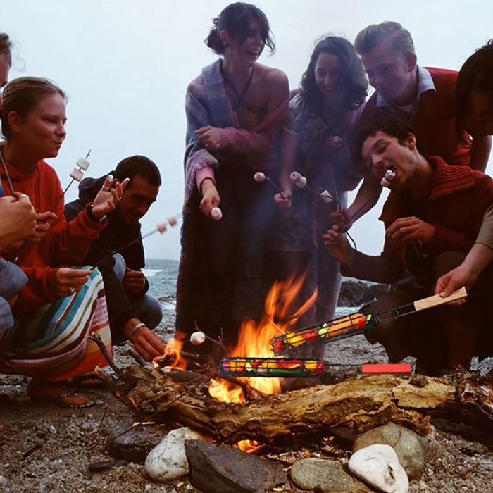 4 Pcs BBQ Grill Basket Set with Foldable Design and Wooden Handles