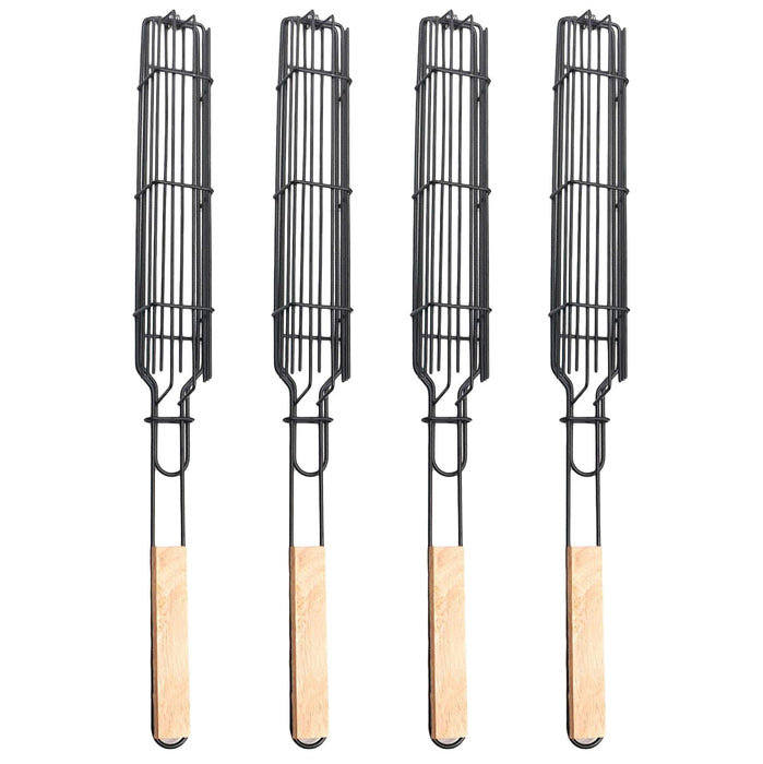 4 Pcs BBQ Grill Basket Set with Foldable Design and Wooden Handles