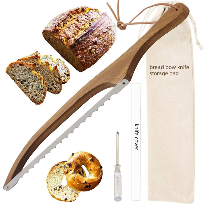 Wooden Bread Cutter Saw Serrated Stainless Steel Bread Slicer