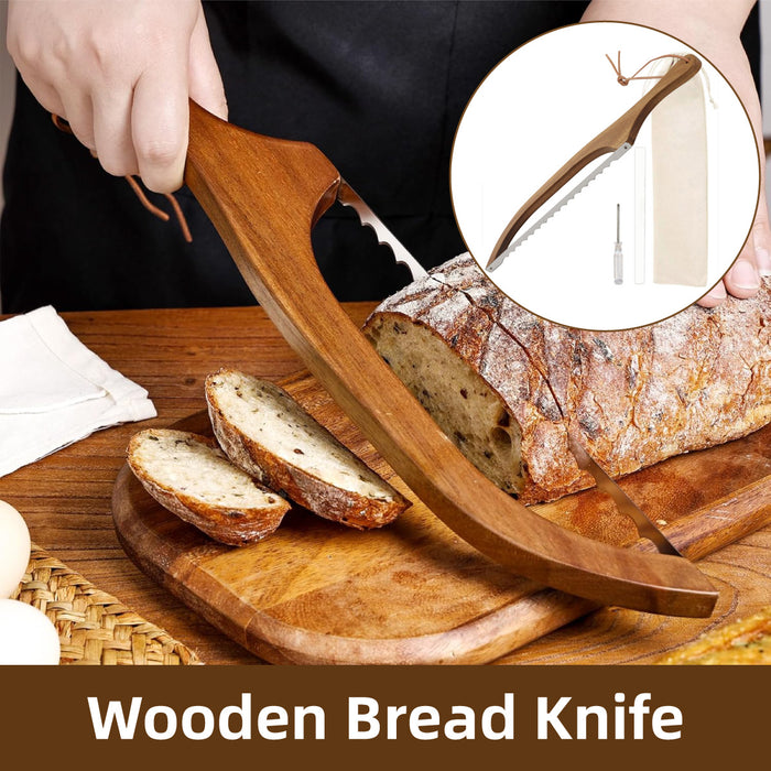 Wooden Bread Cutter Saw Serrated Stainless Steel Bread Slicer