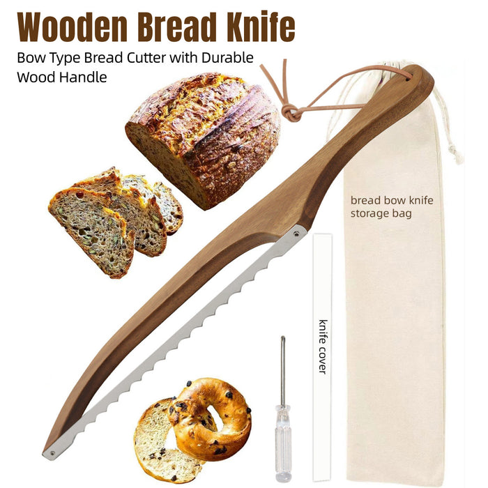 Wooden Bread Cutter Saw Serrated Stainless Steel Bread Slicer