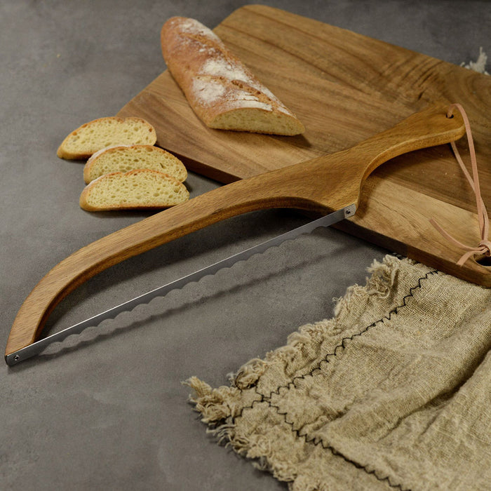 Wooden Bread Cutter Saw Serrated Stainless Steel Bread Slicer
