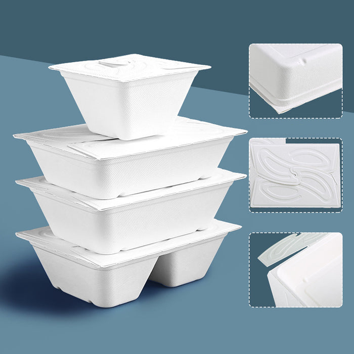 50 Pcs Pulp Salad and Fruit Lunch Boxes Four-Turn Lid White 5 Sizes 550-1050 ml