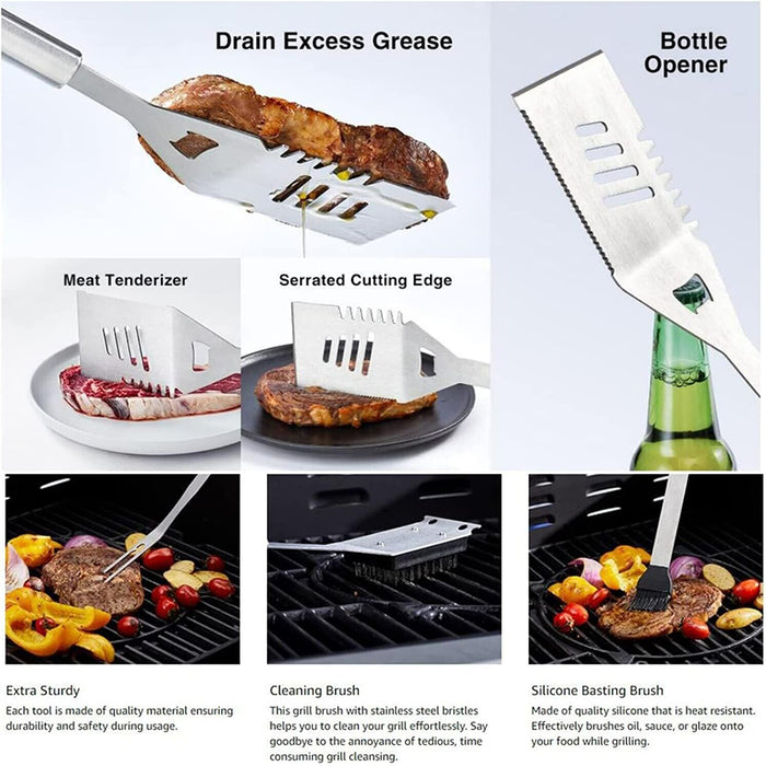 Stainless Steel BBQ Tool Set with Storage Apron and Meat Claws
