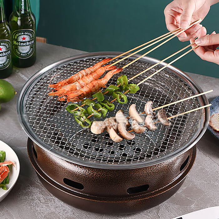 Stainless Steel Charcoal BBQ Grill Set with Roasting Pan and Mesh