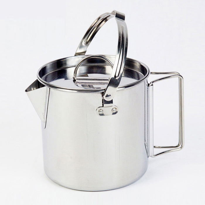 1.2L Stainless Steel Camping Kettle with Lid for Hiking Picnic