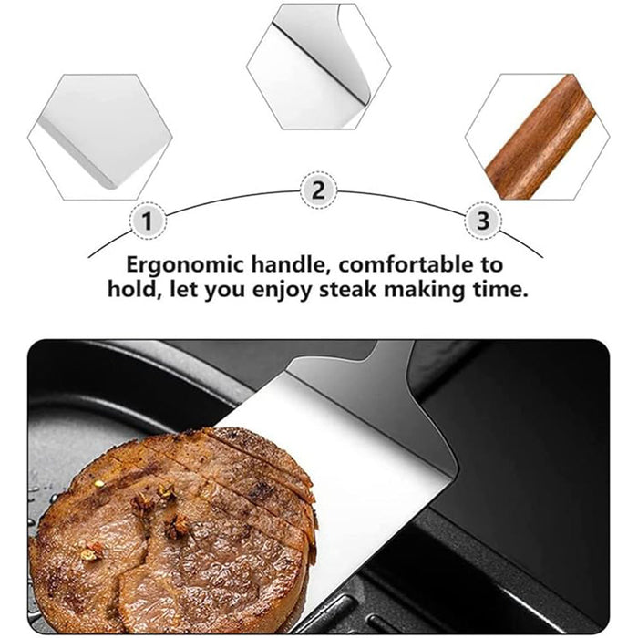 Stainless Steel Cooking Spatula Wide Blade Wooden Handle