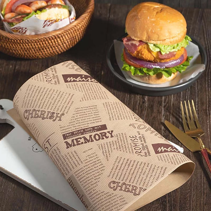 50 PCS Kraft Paper Hamburger Pouch Triangle Open Bag Waterproof Disposable Fries