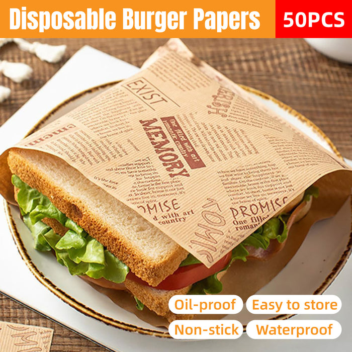 50 PCS Kraft Paper Hamburger Pouch Triangle Open Bag Waterproof Disposable Fries