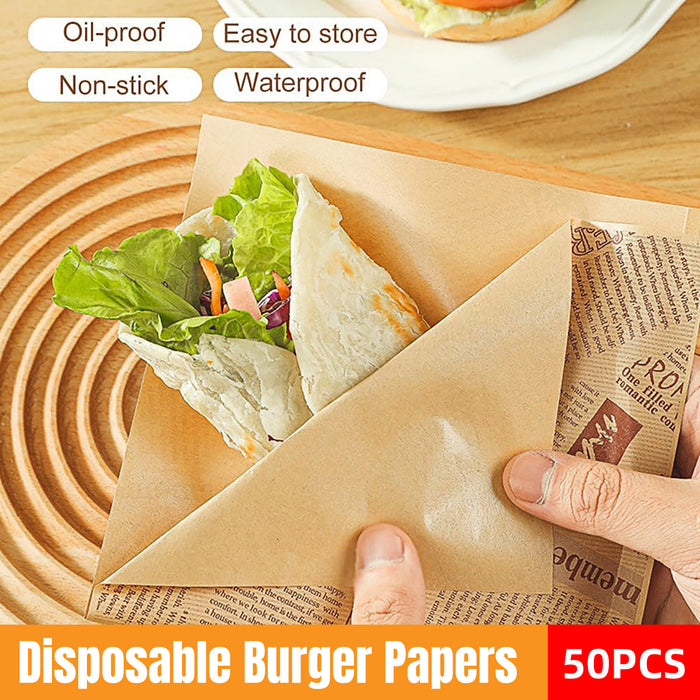 50 PCS Kraft Paper Hamburger Pouch Triangle Open Bag Waterproof Disposable Fries