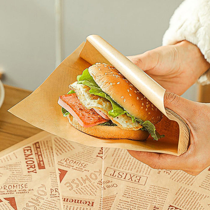 50 PCS Kraft Paper Hamburger Pouch Triangle Open Bag Waterproof Disposable Fries