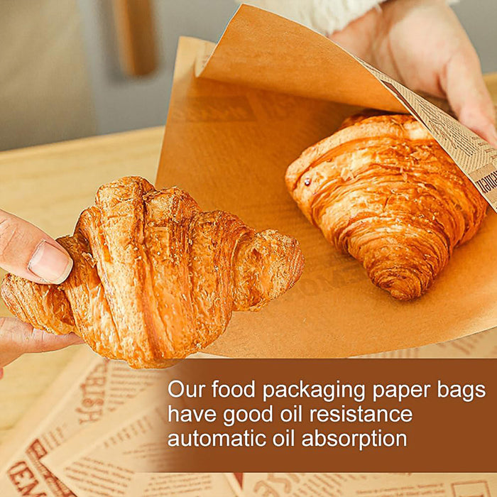 50 PCS Kraft Paper Hamburger Pouch Triangle Open Bag Waterproof Disposable Fries