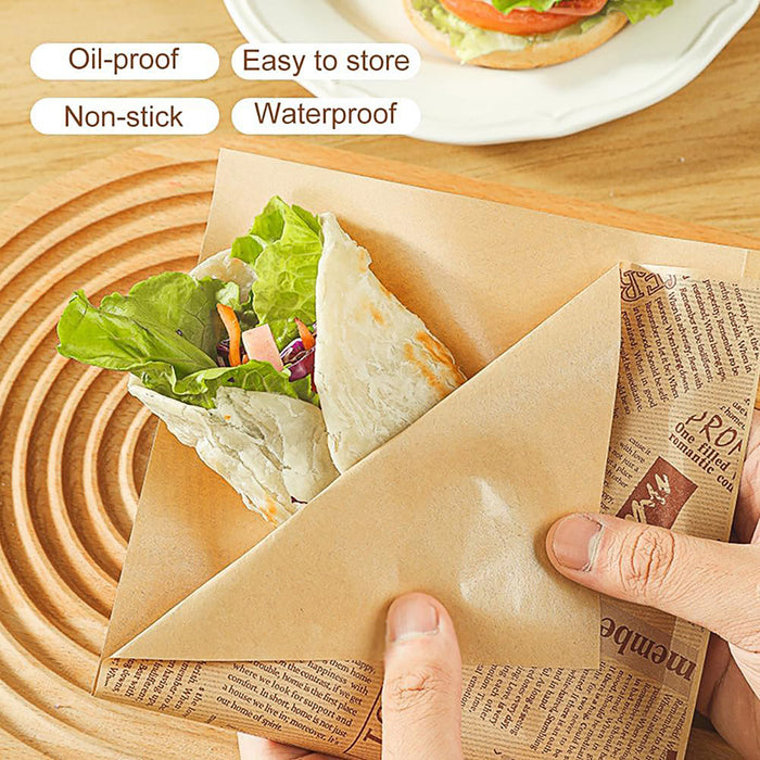 50 PCS Kraft Paper Hamburger Pouch Triangle Open Bag Waterproof Disposable Fries