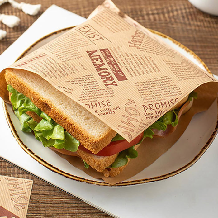 50 PCS Kraft Paper Hamburger Pouch Triangle Open Bag Waterproof Disposable Fries