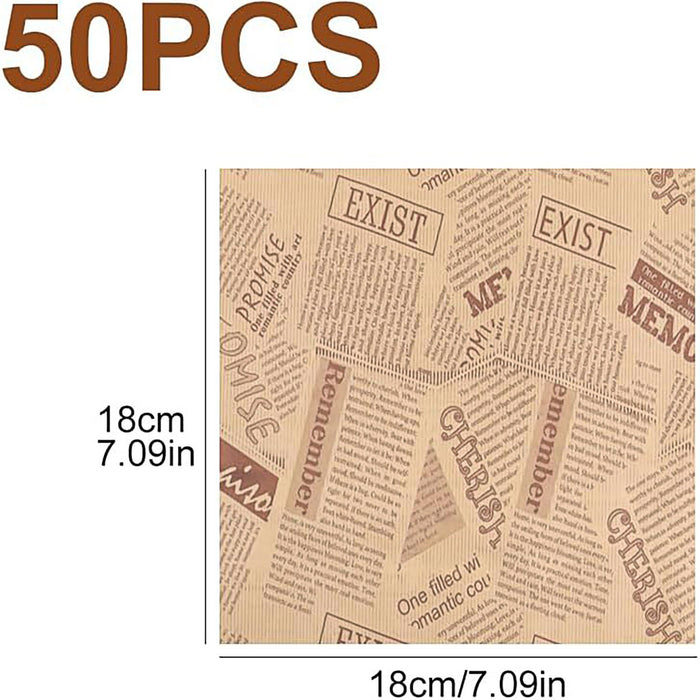 50 PCS Kraft Paper Hamburger Pouch Triangle Open Bag Waterproof Disposable Fries