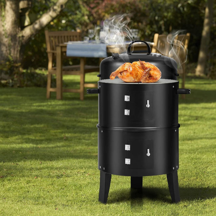 EW 3-in-1 Portable Charcoal Smoker BBQ Grill Powder-Coated Steel 40 x 80 cm