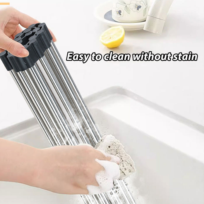 Stainless Steel Folding Sink Draining Rack with Silicone Pad
