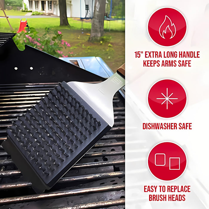 Stainless Steel BBQ Grill Cleaning Brush with Acacia Wood Handle 38 x 6.5 cm