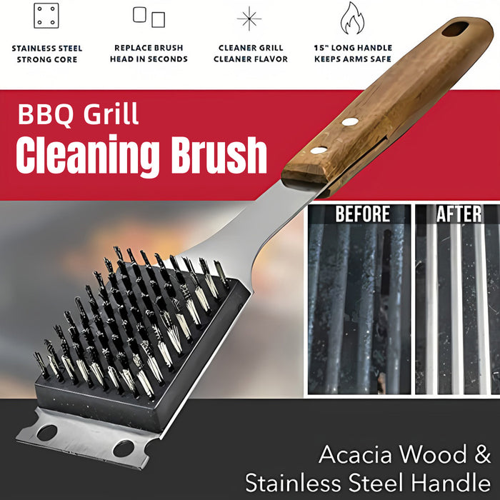 Stainless Steel BBQ Grill Cleaning Brush with Acacia Wood Handle 38 x 6.5 cm
