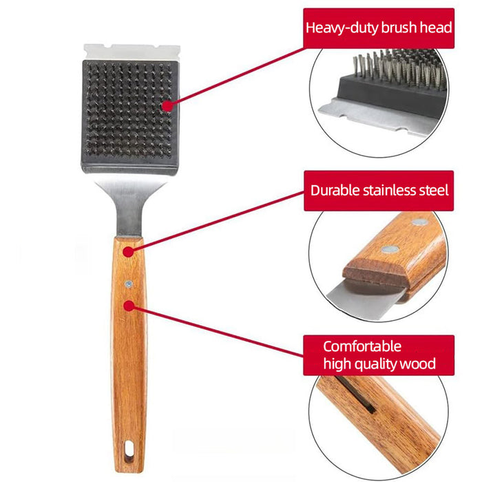 Stainless Steel BBQ Grill Cleaning Brush with Acacia Wood Handle 38 x 6.5 cm