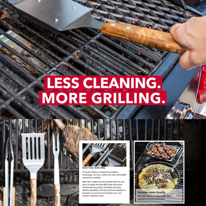 Stainless Steel BBQ Grill Cleaning Brush with Acacia Wood Handle 38 x 6.5 cm