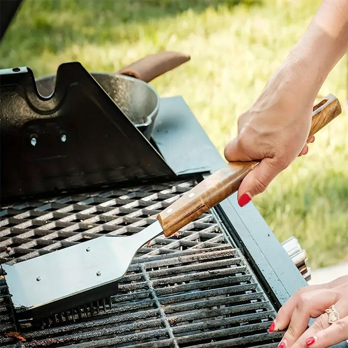 Stainless Steel BBQ Grill Cleaning Brush with Acacia Wood Handle 38 x 6.5 cm