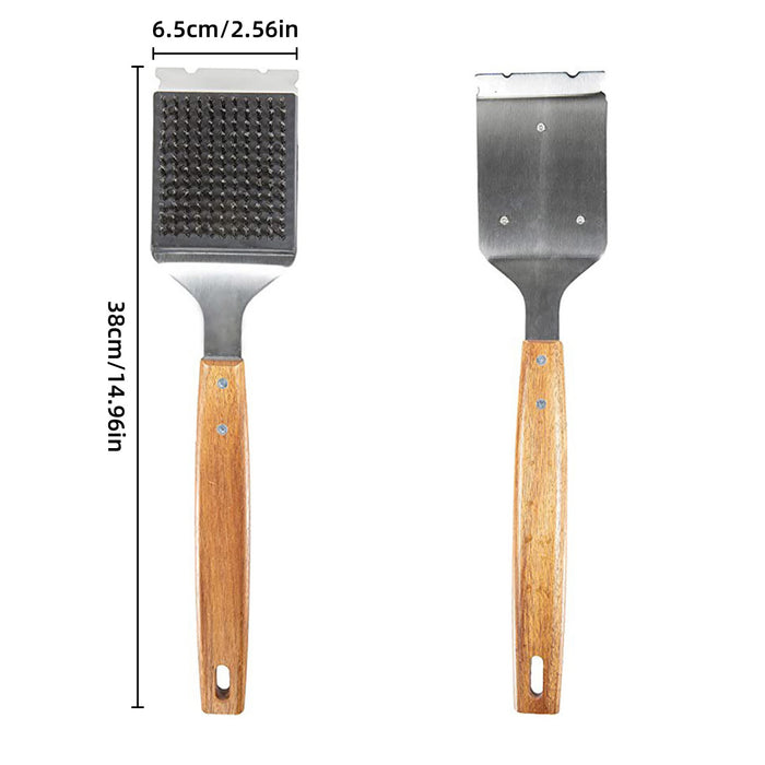 Stainless Steel BBQ Grill Cleaning Brush with Acacia Wood Handle 38 x 6.5 cm