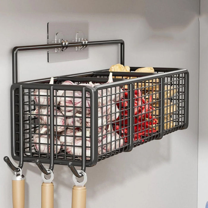 Wall Mount Iron Storage Rack 3-Grid with No-Drill Adhesive