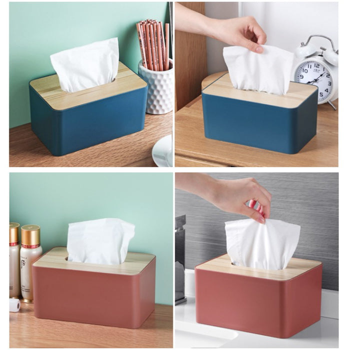Wooden Tissue Box Cover PP + Wood European Style 4 Colours 20.5 x 12 x 10 cm