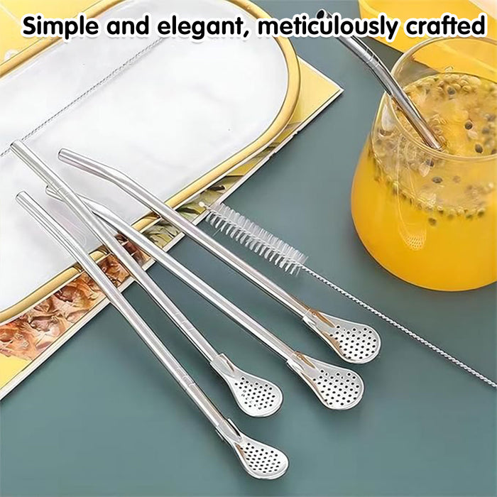 5 Pcs Straw Spoons with Removable Filter 18cm Stainless Steel