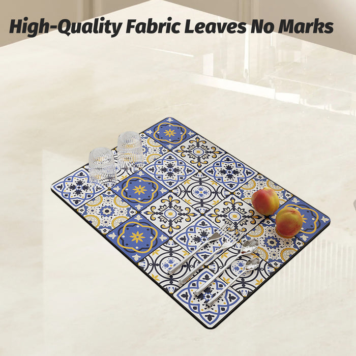 Absorbent Kitchen Drain Mat Non-Slip Countertop Drying Pad Mosaic Pattern 40x30cm