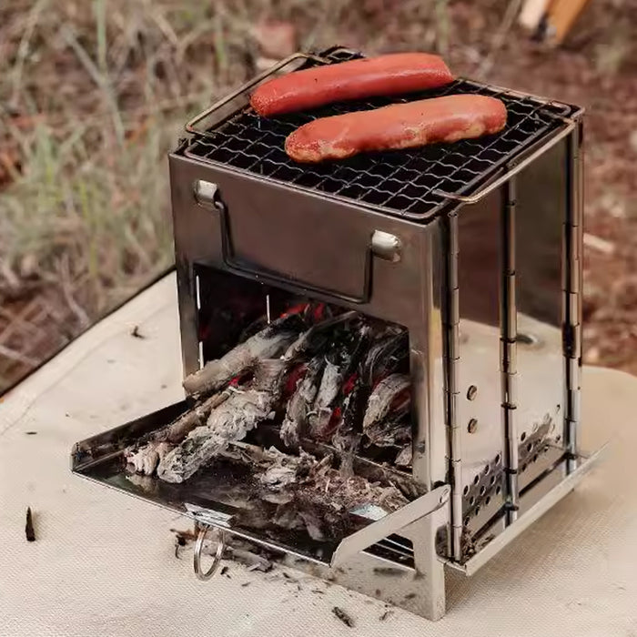 Foldable Stainless Steel BBQ Grill Multi-Fuel Camping Stove 14 x 14 x 21 cm