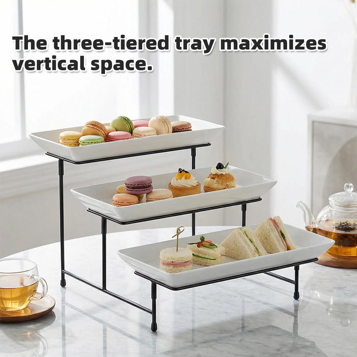 3-Tier Food-Grade PBT Dessert Display Stand 30 x 46 cm Black Metal Frame