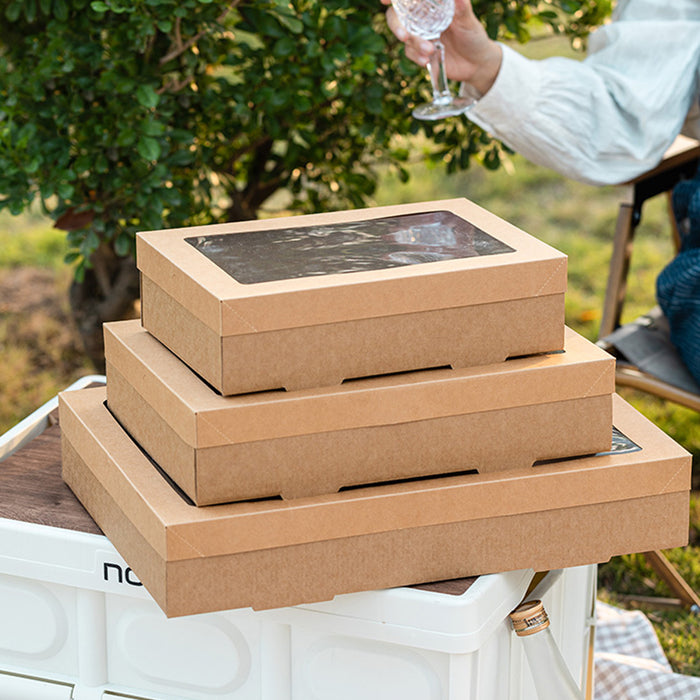 10 Pcs Camping Picnic Bento Boxes with Clear Window Eco-Friendly Cowhide Paper