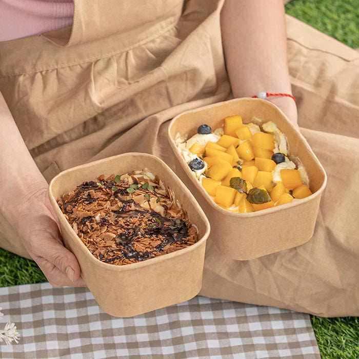 50 Pcs Kraft Paper Lunch Boxes with Lids Microwave Freezer Safe 580-1000 ml