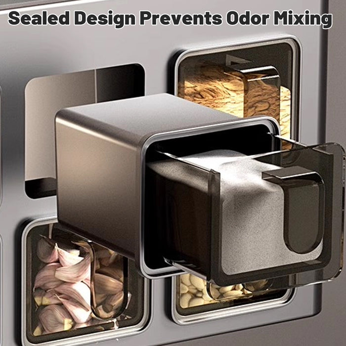 Wall-Mounted Spice Rack with Knife Holder 4 Sealed Drawers