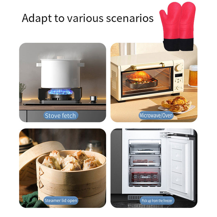 2 Pcs Insulated Oven Mitts Heat-Resistant Silicone with Lining