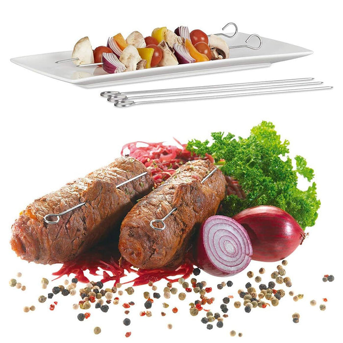 12 Pcs Metal BBQ Skewers Stainless Steel 20cm Looped Handles