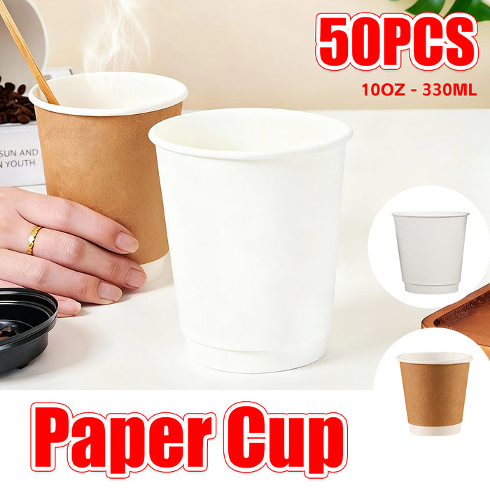 50PCS Disposable Coffee Cups 300ml Food-Grade for Takeaway Hot & Cold Drinks