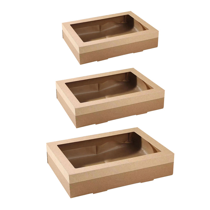 10 Pcs Food-Grade Kraft Paper Lunch Boxes for Outdoor Picnic in 3 Sizes