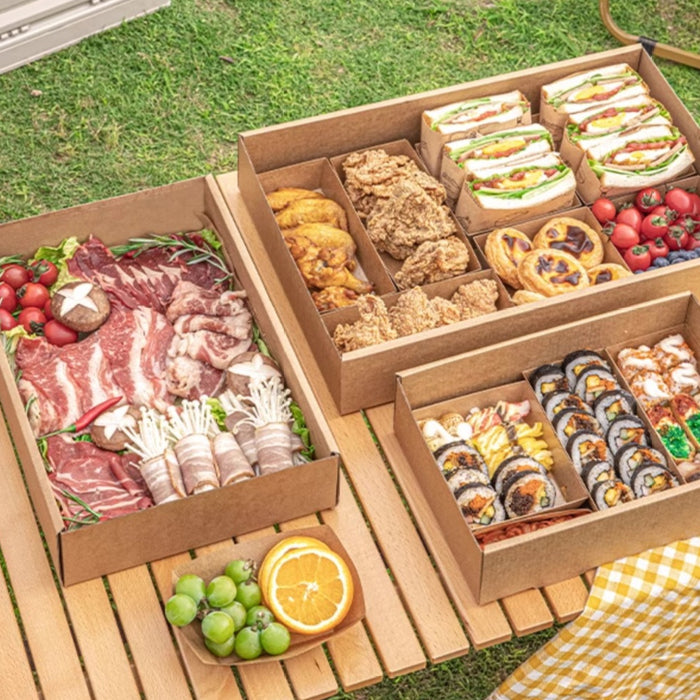 10 Pcs Food-Grade Kraft Paper Lunch Boxes for Outdoor Picnic in 3 Sizes