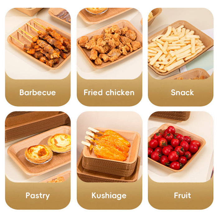 100 Pcs Kraft Paper Plates Water and Oil Resistant Rectangular