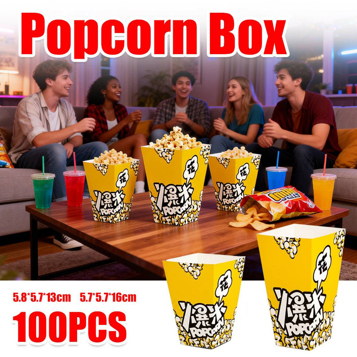 100 Pcs Oil-Proof Disposable Popcorn Snack Boxes in 2 Sizes
