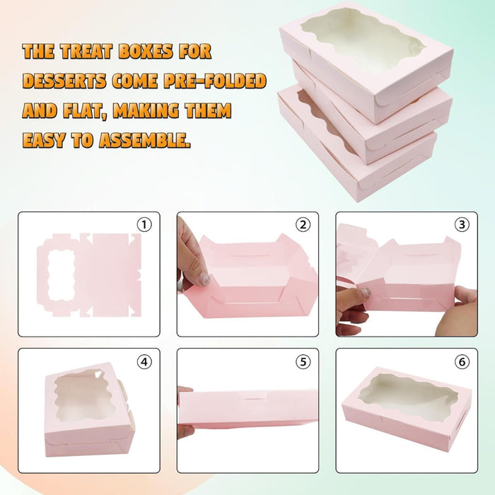 50 Pcs Kraft Cake Boxes with Clear Window Food-Grade in 3 Colors