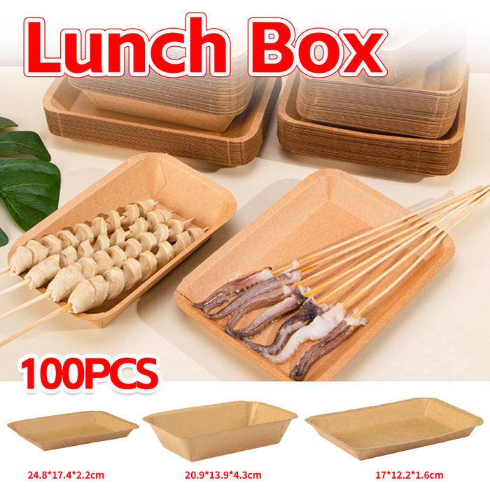 100 Pcs Kraft Paper Plates Water and Oil Resistant Rectangular