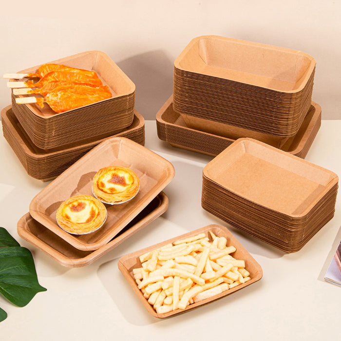 100 Pcs Kraft Paper Plates Water and Oil Resistant Rectangular