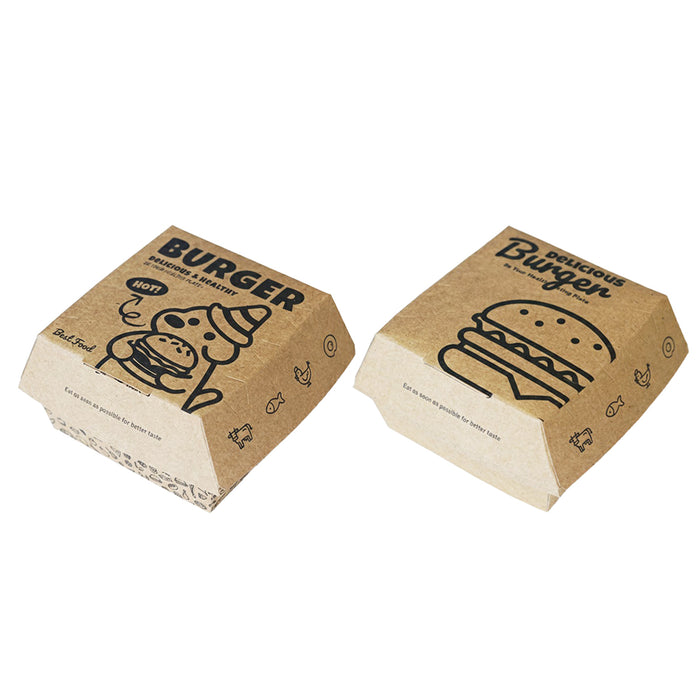 100 Pcs Food-Grade Kraft Burger Takeaway Boxes with Vent Hole 2 Styles