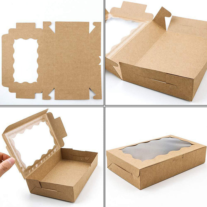 50 Pcs Kraft Cake Boxes with Clear Window Food-Grade in 3 Colors