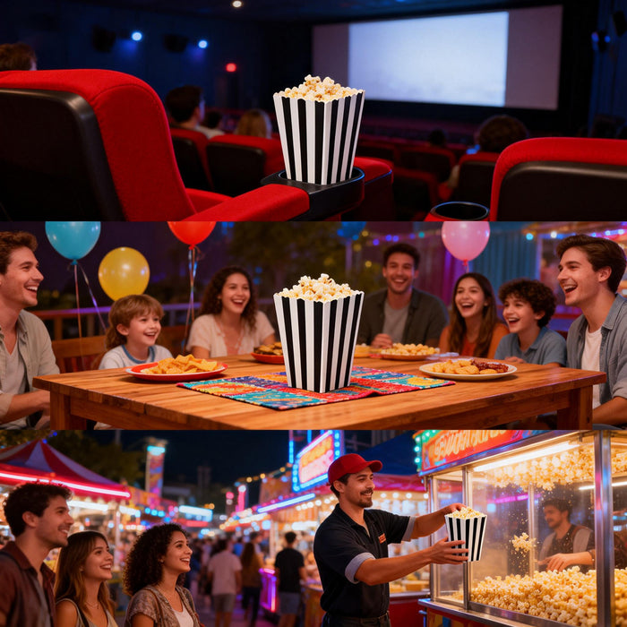 100 Pcs Food-Grade Striped Popcorn Boxes Large Capacity in Black or Gold
