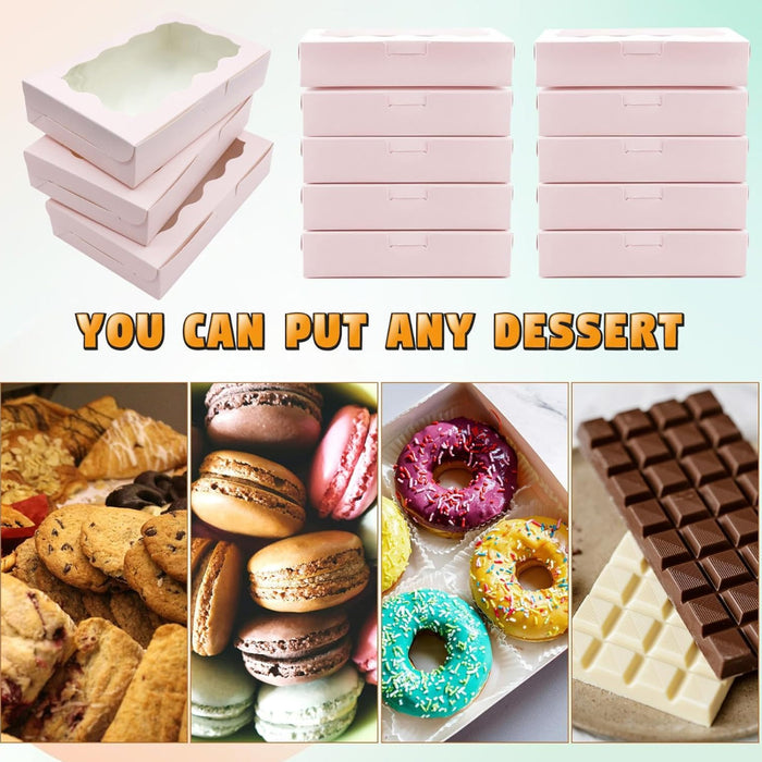 50 Pcs Kraft Cake Boxes with Clear Window Food-Grade in 3 Colors
